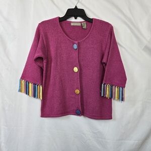Inspired By Belle Pointe Pink Crochet Button Tassel Sleeve Knit Sweater‎ M Vtg